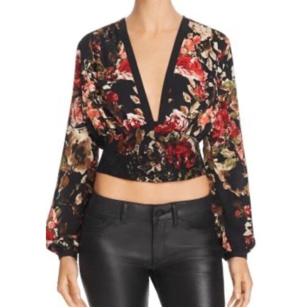 Floral V-Neck Women's Top - Black and Red